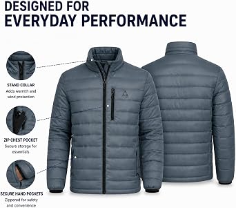 Gerry Puffer Jacket Men - Lightweight Warmth, Quilted Packable Winter Coat | Packable design, ideal for travel, commuting, and outdoor layering; zippered chest and hand pockets