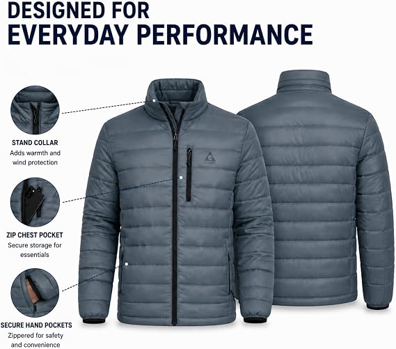 Gerry Puffer Jacket Men - Lightweight Warmth, Quilted Packable Winter Coat | Packable design, ideal for travel, commuting, and outdoor layering; zippered chest and hand pockets