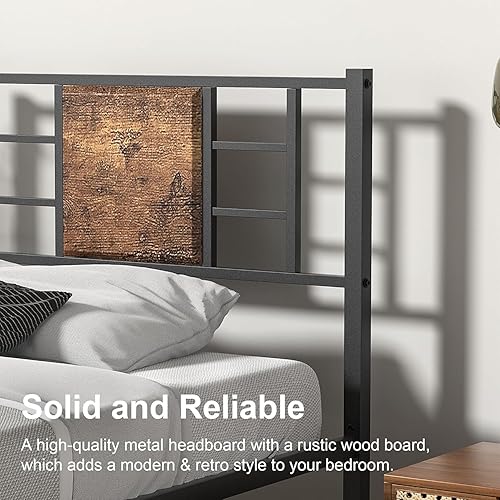 Miniatura 3 de VECELO Base de cama de tamaño matrimonial con cabecera de madera base de colchón plataforma de metal con soporte de listones de acero no necesita