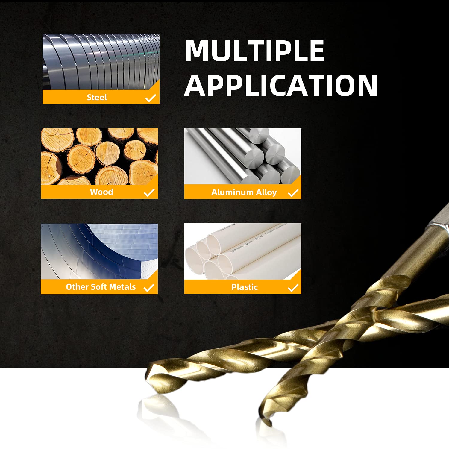 AugTouf 1/4" Hex Shank Drill Bits (10Pcs), Premium 4341 HSS Titanium Impact Hex Drill Bits for Wood, Steel, Metal, Plastic, Quick Change Design: Tools & Home Improvement