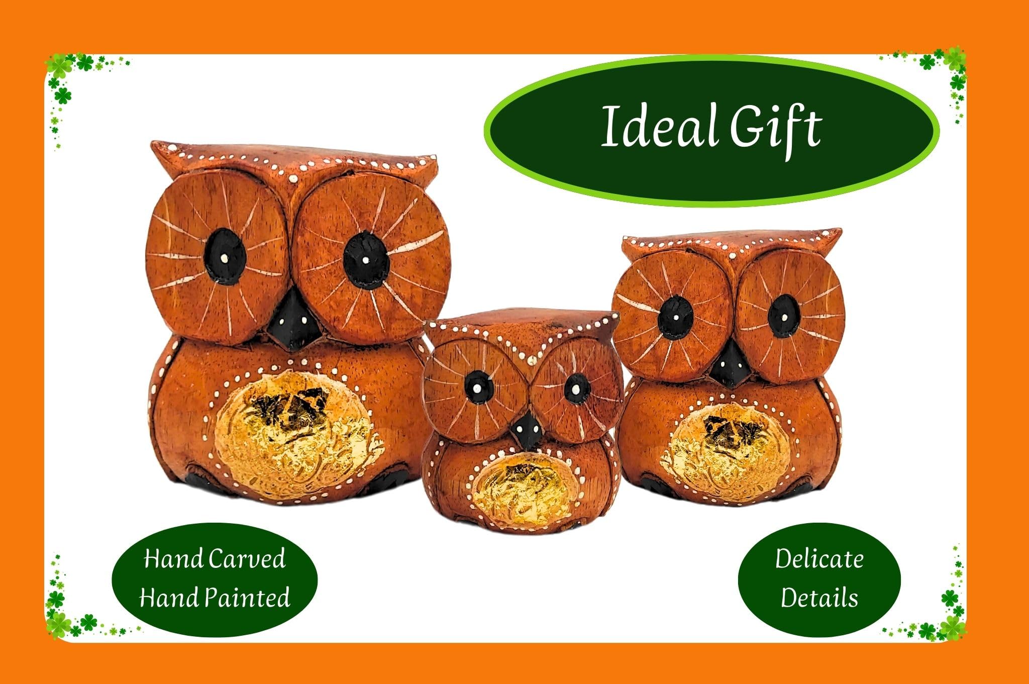 SusggO - Lot De 3 Chouettes En Bois, Décoration, Sculpté à La Main