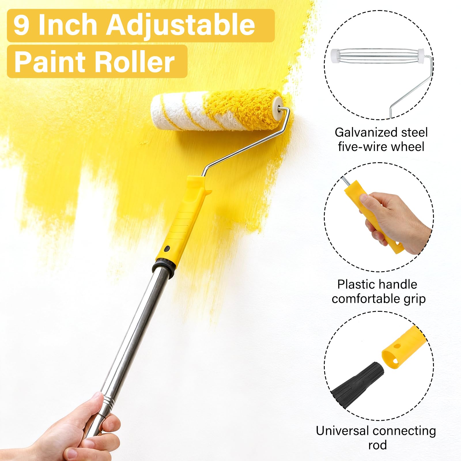 Juego de rodillos de pintura antigoteo para pared y techo para decoración del hogar, incluye rodillo de pintura para paredes y techos lisos, fácil de usar, ideal para proyectos de bricolaje