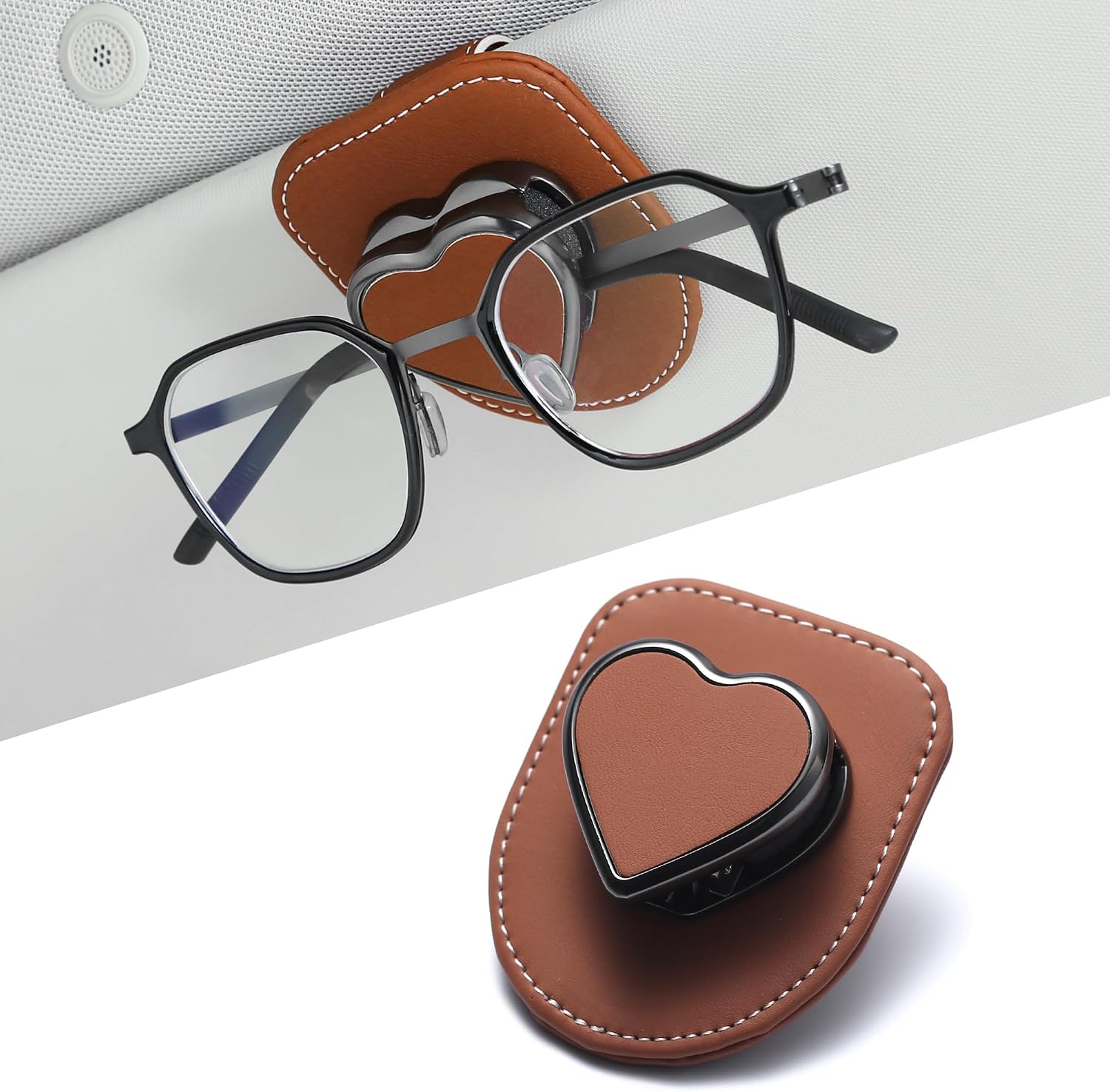 Sunglass Holder for Car, Heart Shape Leather Car Visor Sunglasses Holder