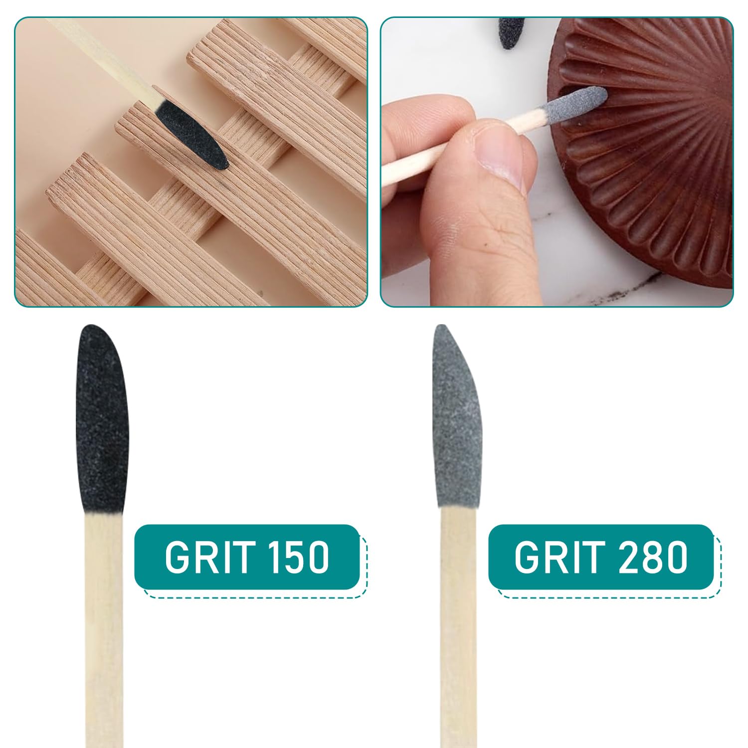 50 Pezzi Bastoncini Abrasivi 2 in 1 Set, Granulometria 150 Nero e 280 Grigio, Materiale di Betulla, per Modellismo, Gundam, Lavorazione del Legno e Nail Design (betulla + sabbia di corindone bianco)