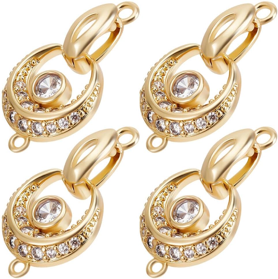 Beebeecraft 6Pcs 2 Colors Fold Over Clasps 18K Gold Plated Cubic Zirconia Oval Shaped Extender Clasps for DIY Bracelet Necklace Jewelry Making Gold&Sliver
