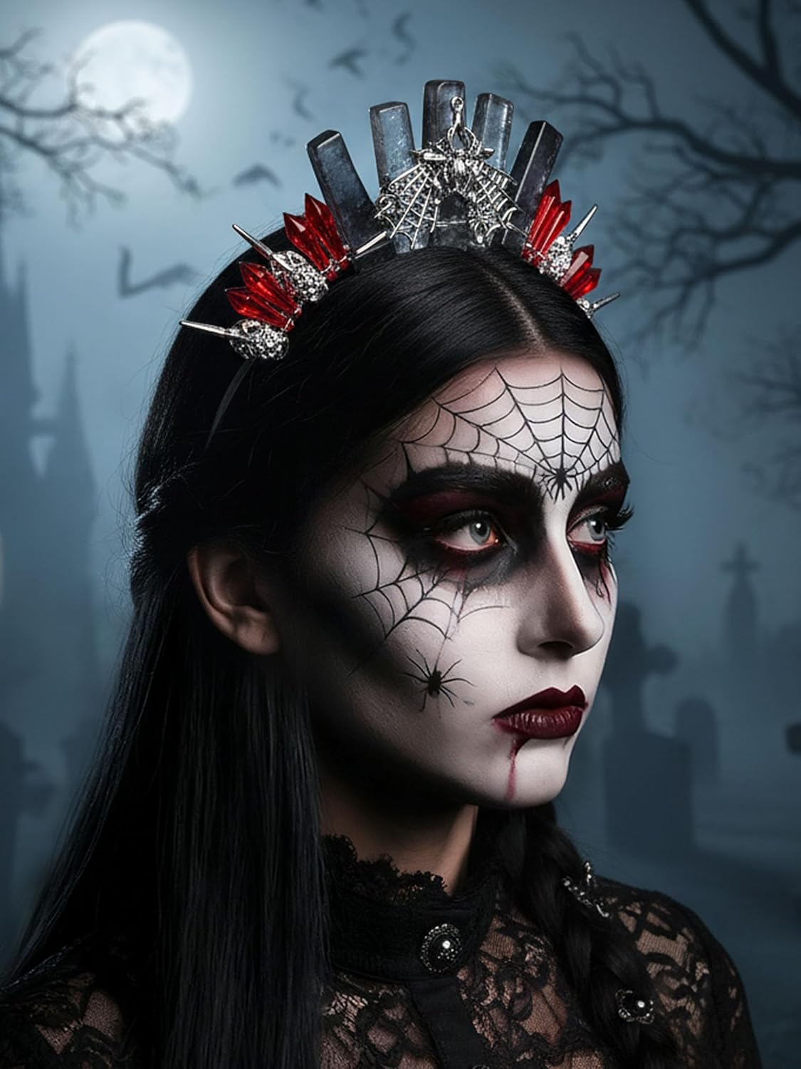 Formery Quartz Crown Silver Star Raw Crystal Headband Halloween Gothic Crow Headpiece for Women - Image 5