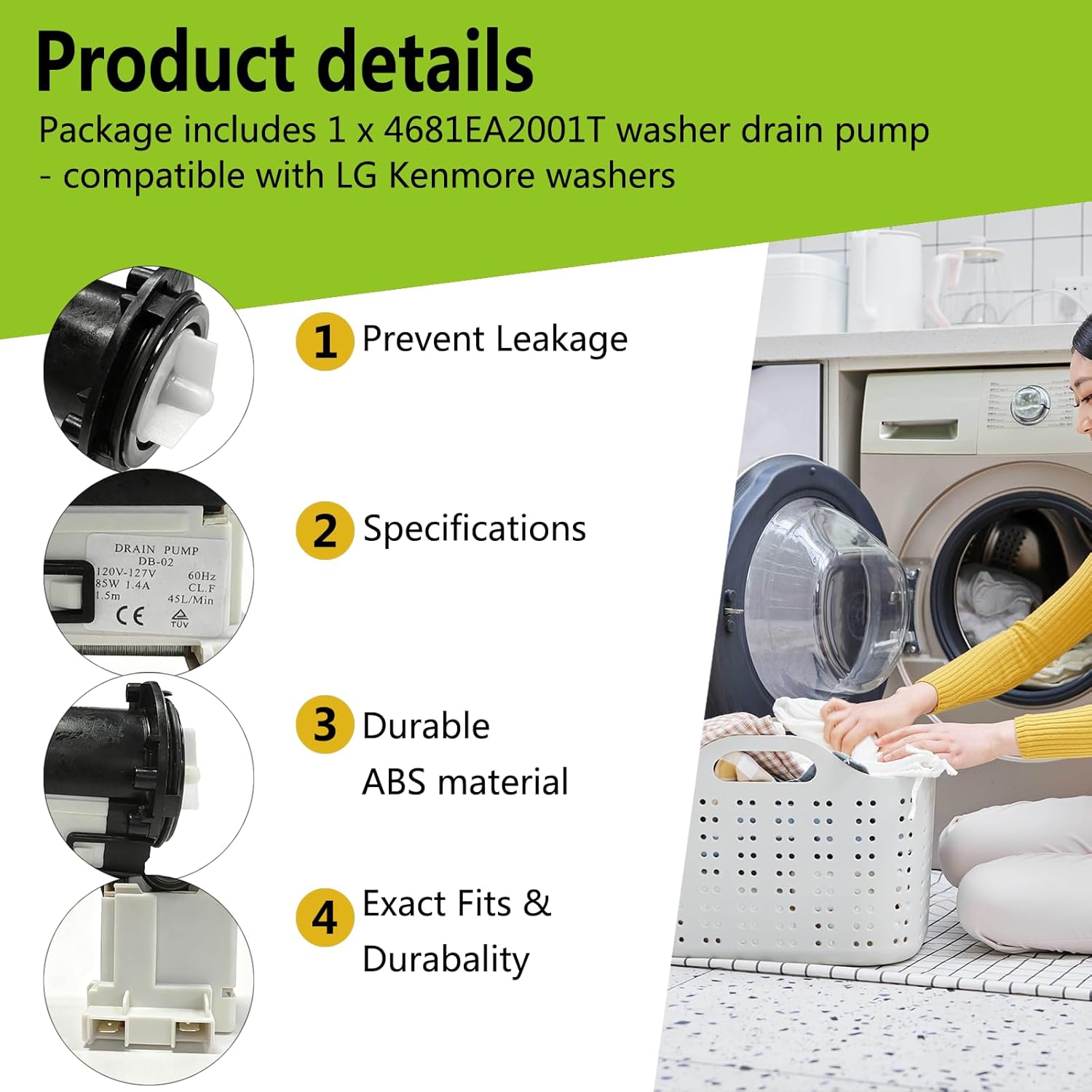 4681EA2001T Washing Machine Water Washer Drain Pump Motor Assembly Replacement For LG Kenmore Front Load AP5328388 4681EA1007G 4681EA1007D WM2101HW WM3270CW WM3431HS WM3770HVA