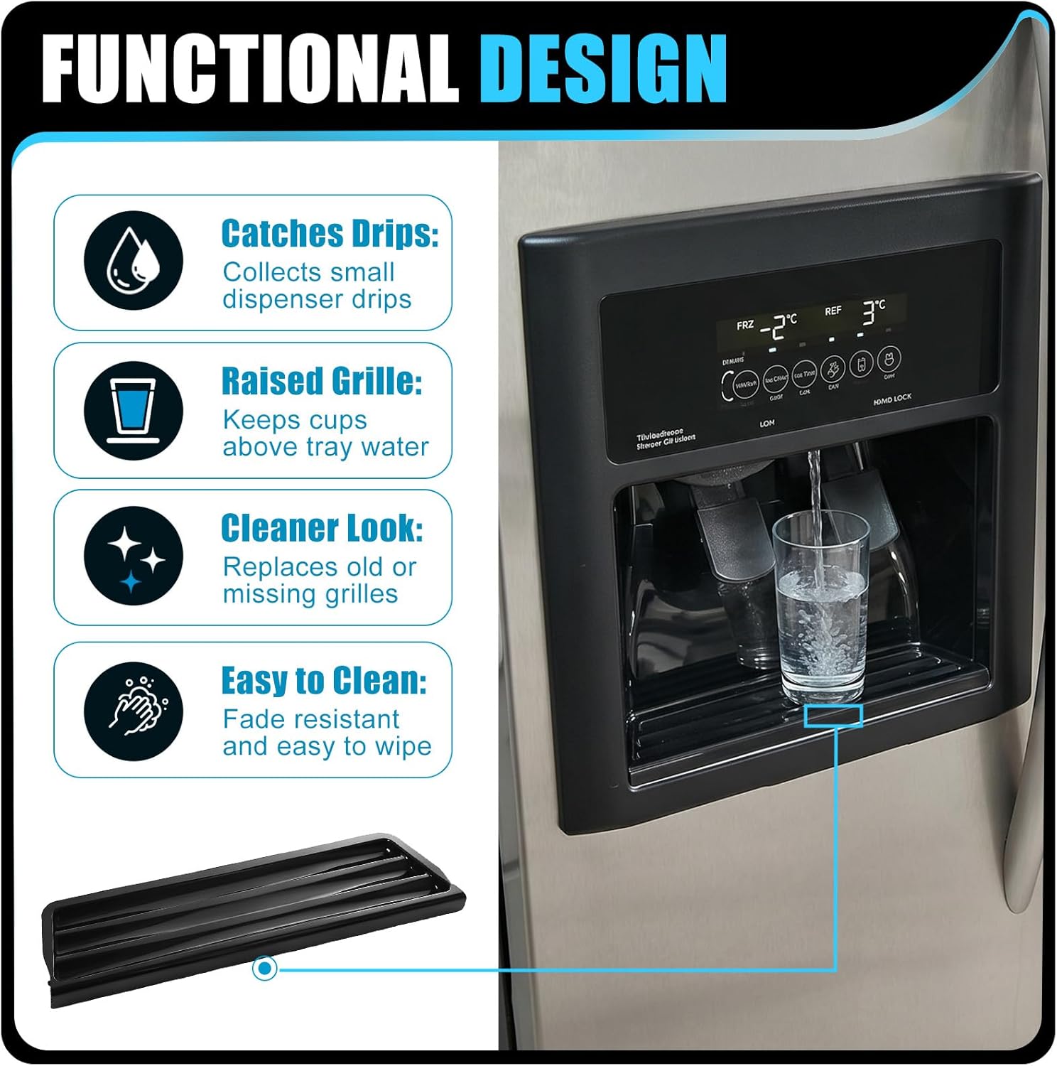 2206670B Dispenser Overflow Grille Replace Compatible with Whirlpool Kenmore Refrigerator WP2206670B AP6006547 W10171993 PS11739623 W10189532 W10323446 WP2206670BVP