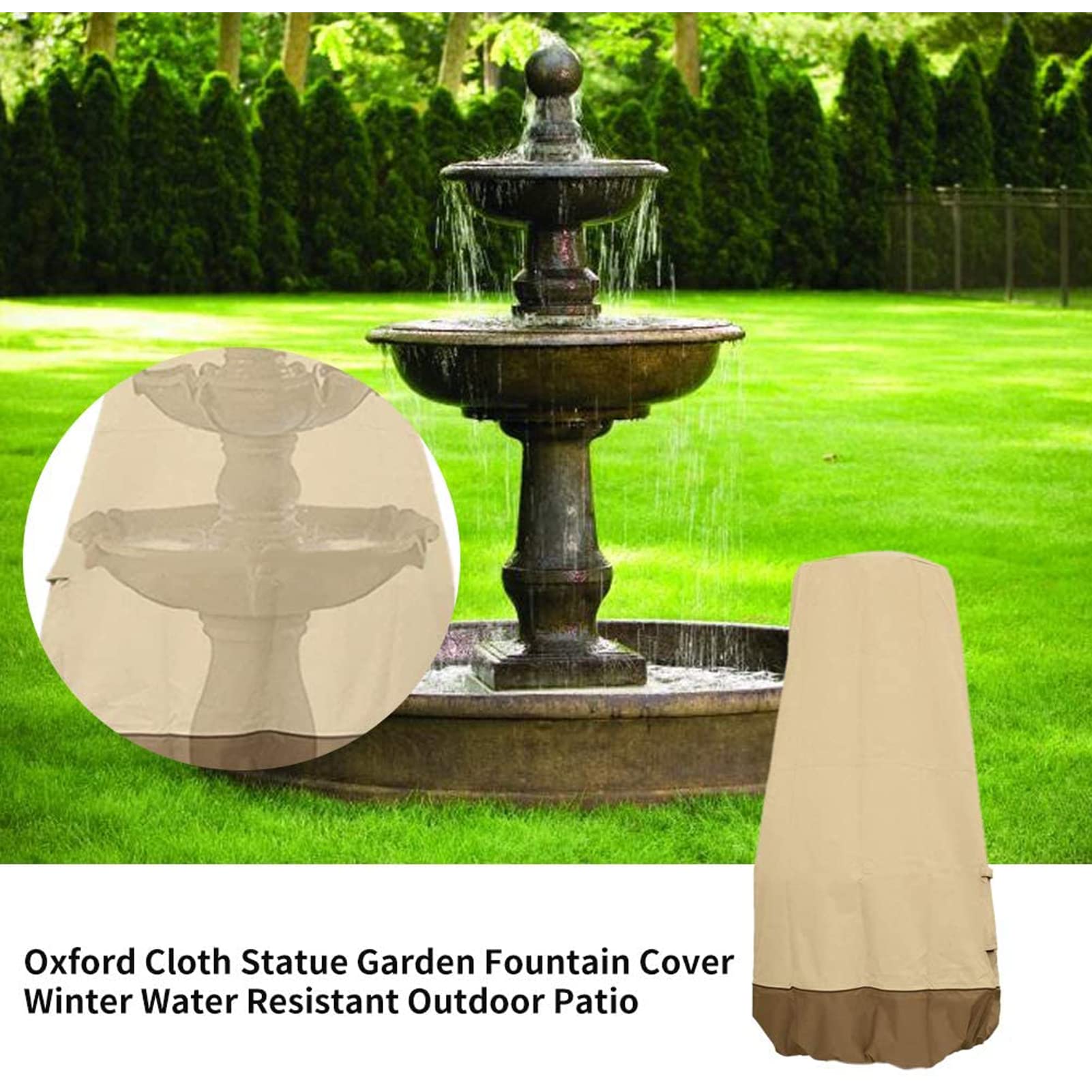 Waterdichte outdoor fonteinhoes, waterfuncties vogelbad stofdichte beschermhoes outdoor fontein beelden Oxford doek accessoires, met trekkoord, winddicht, anti-UV, voor wifi (kleur: zwart