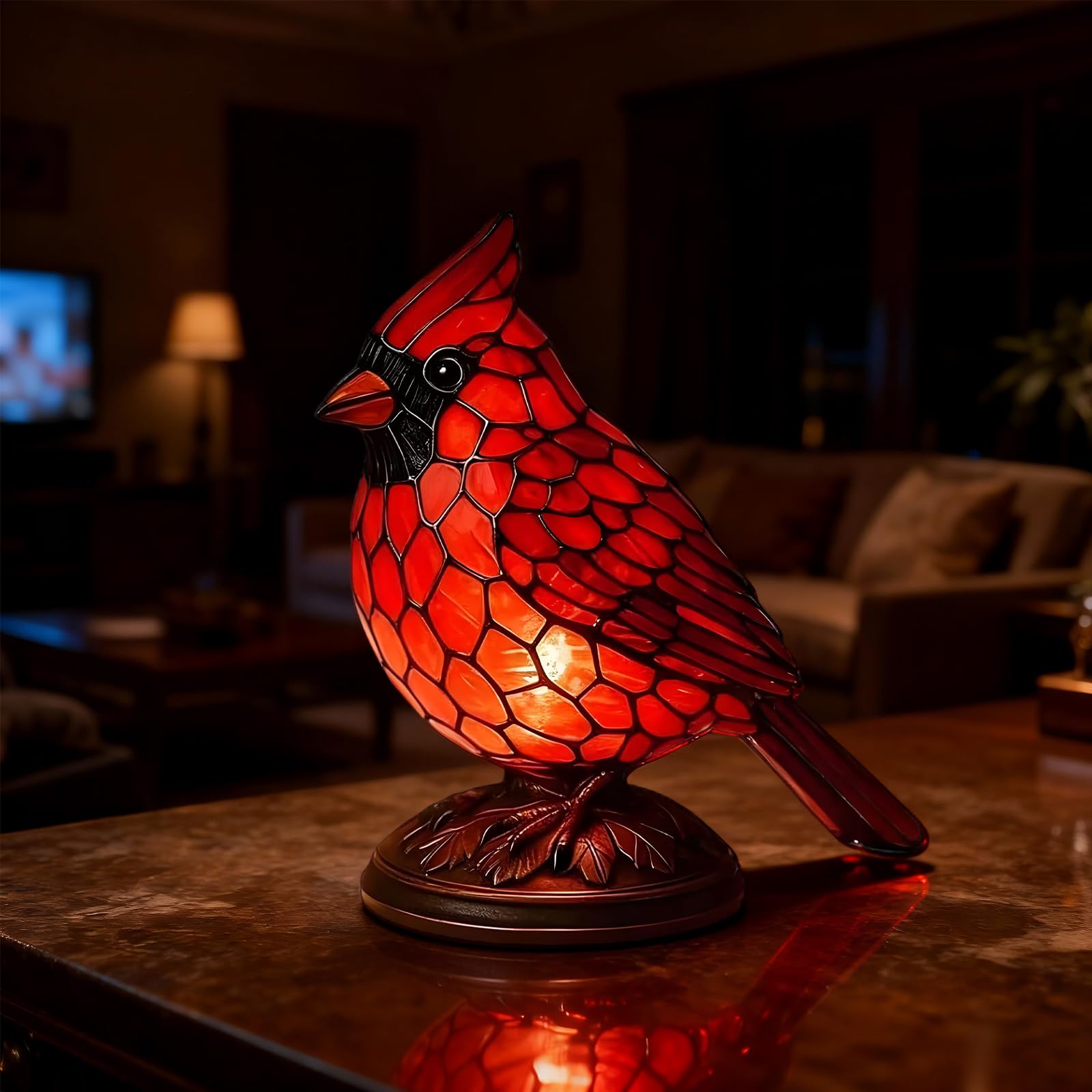 Kenmohuo Bird Lamps for Home Decor, Bedroom Lamp Table Lamp, Night Light, Bedside Lamps Nightstand Lamps, Red Resin Bird Lamps for Bedside, Christmas Art Decor Light ﻿