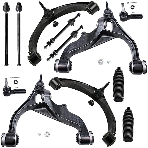 Detroit Axle - 4WD Front Upper Lower Control Arms + Inner Outer Tie Rods Sway Bars Suspension Kit Replacement for 2009-2012 Dodge Ram 1500