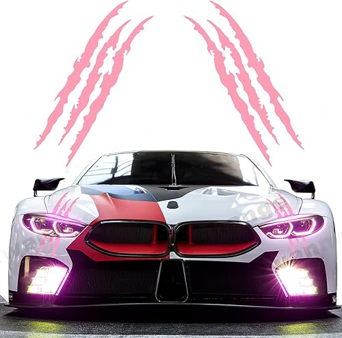 2 calcomanías de vinilo para faros delanteros, rayas de monstruo, para autos deportivos, SUV, camioneta, ventana, motocicletas, etc. (rosa)