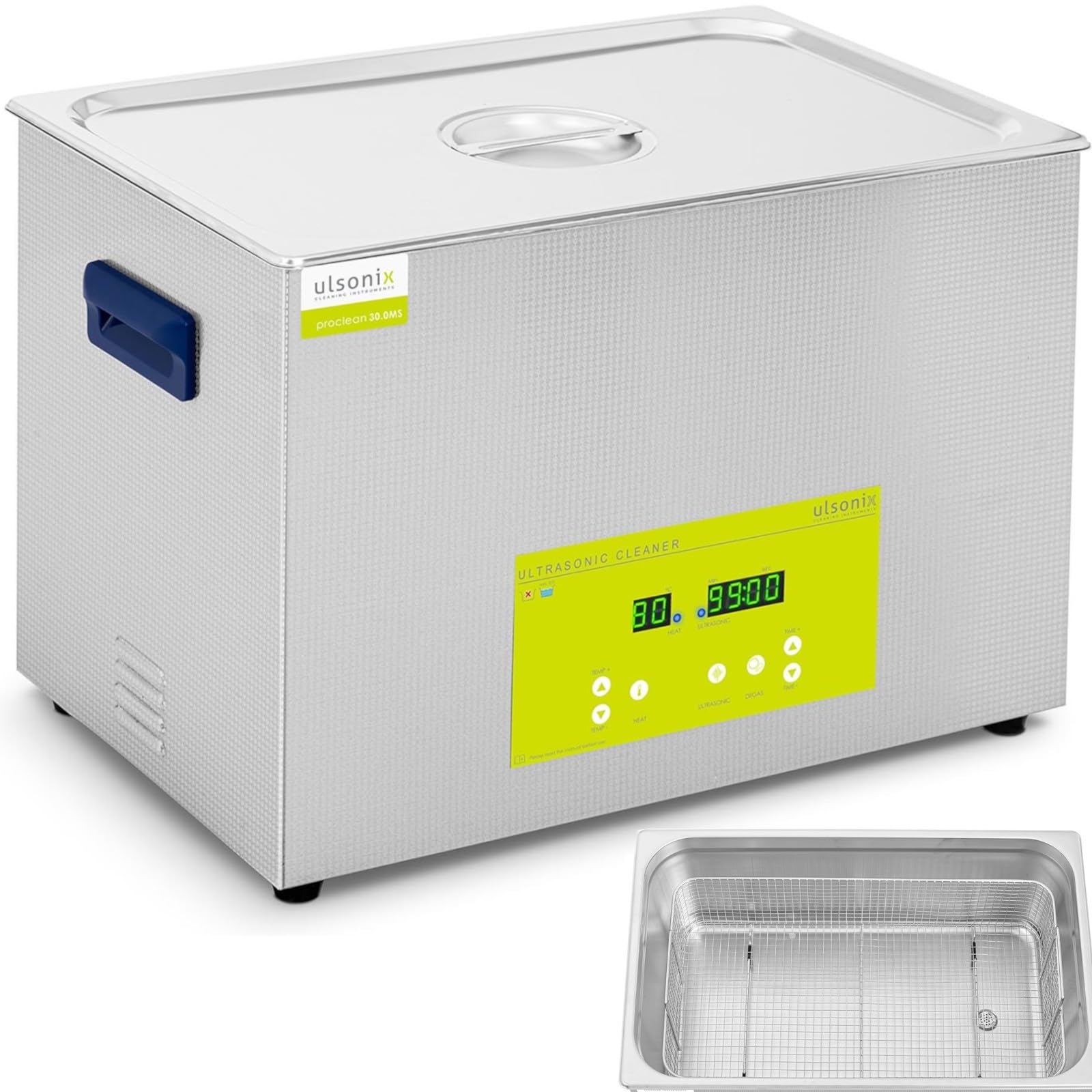 Ulsonix Lavatrice a Ultrasuoni Vasca Ultrasonica PROCLEAN 30.0S (30 L, 230 V, 600 W, Acciaio Inox, 40 kHz, Degassaggio)