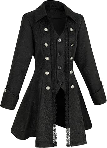 Rainday Womens Steampunk Jacket Medieval Gothic Tailcoat Pirate Costume | true to size,embossed fabric,gorgeous cut and length,beautiful buttons,back drawstring adjustable size