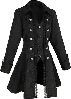 Rainday Women's Steampunk Jacket Medieval Gothic Tailcoat Pirate Costume | true to size,embossed fabric,gorgeous cut and length,beautiful buttons,back drawstring adjustable size