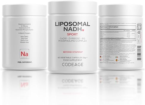 Codeage Liposomal NADH Sport, CoQ10, D-Ribose, Vitamin B12, 60 Capsules