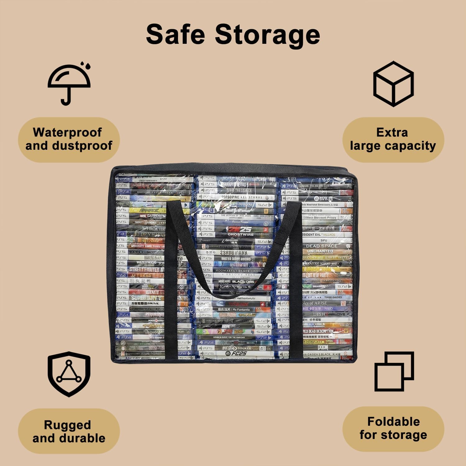 CD DVD Storage Bags 6-Pack, PU & Clear Blu-ray Case Holder with Zipper & Handles | Holds 99 Blu-Ray 64 DVD 156 CD Cases per Bag | Media & Video Game Storage Organizer for Movies