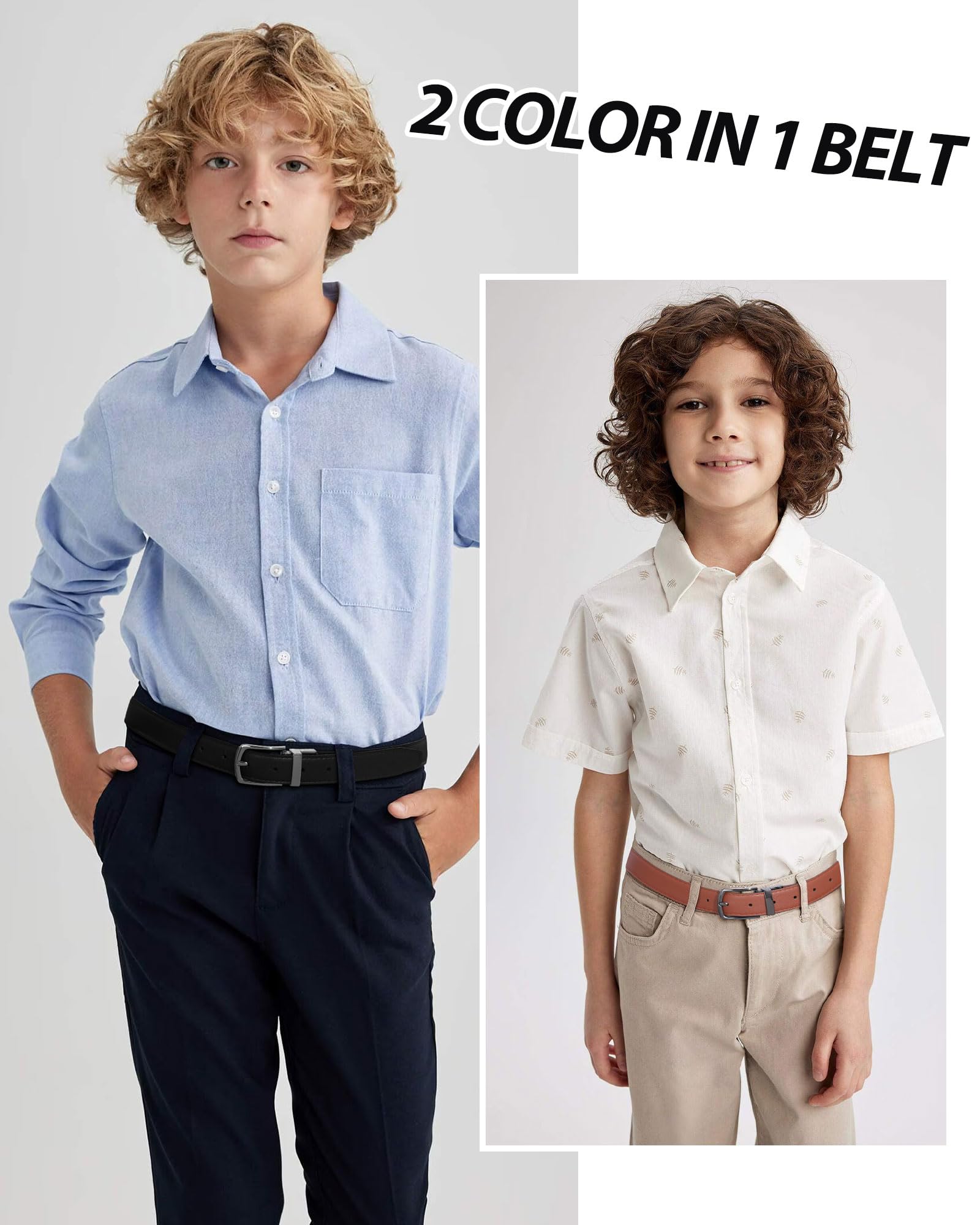 Cinturón Niño - Cinturon con Dos Hebillas gGiratorias para Pantalones de Vestir
