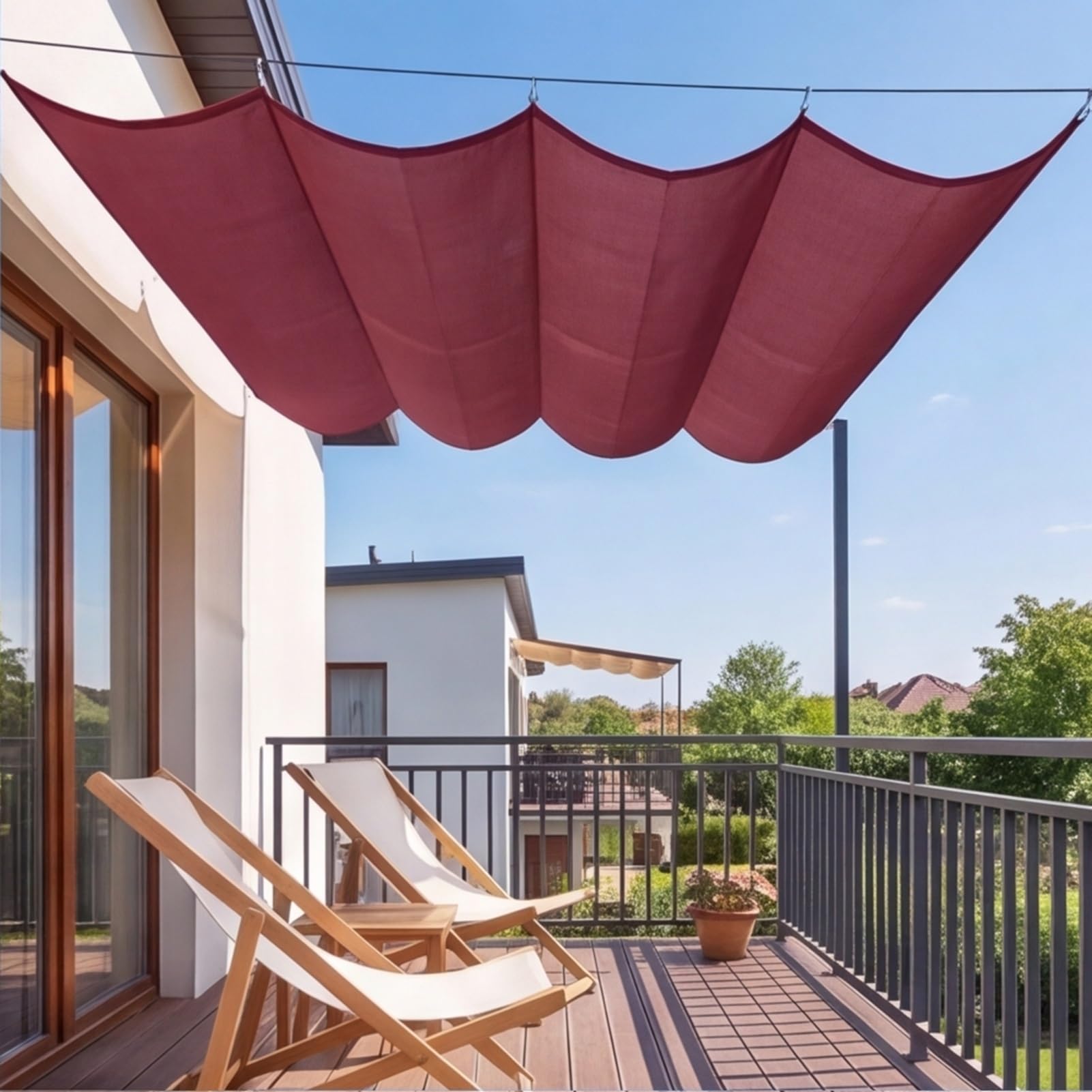 Voile d'ombrage vague rétractable 100x100 cm en toile PES imperméable vin rouge