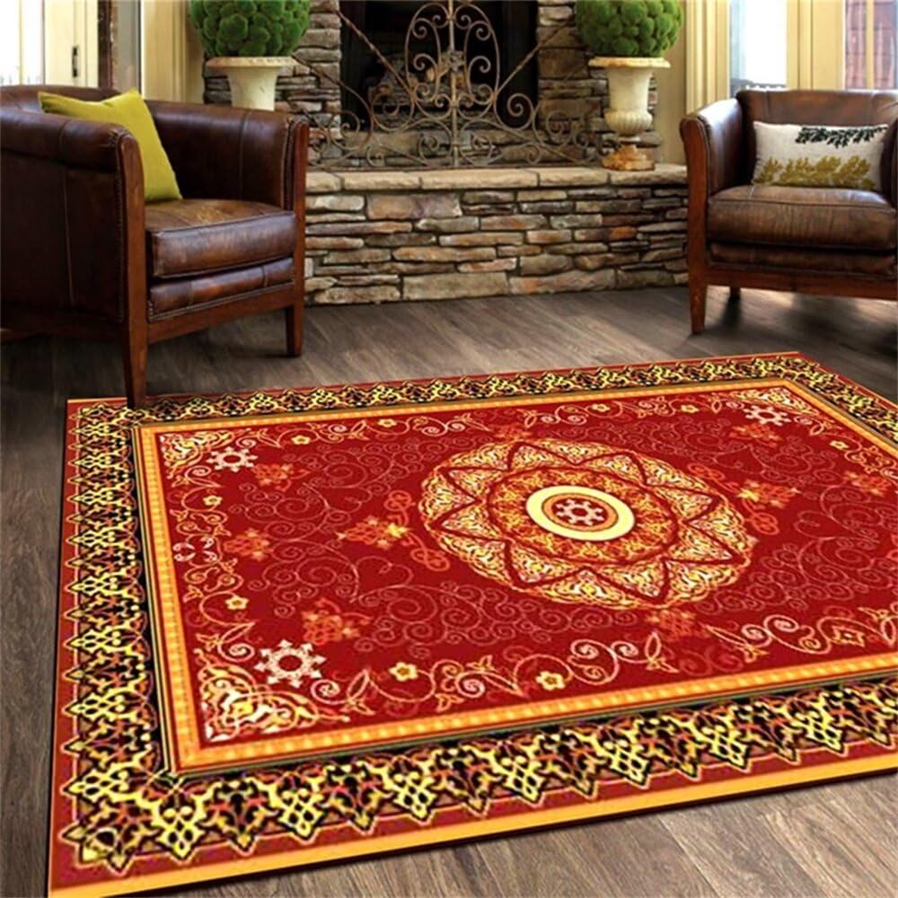 Tapis de sol extérieur et salon anti-salissure rouge avec motif floral 70x140