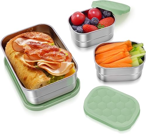 Miniatura 7 de Recipientes de acero inoxidable para niños  Recipientes pequeños para alimentos fáciles de abrir a prueba de fugas con tapas de silicona, lonchera