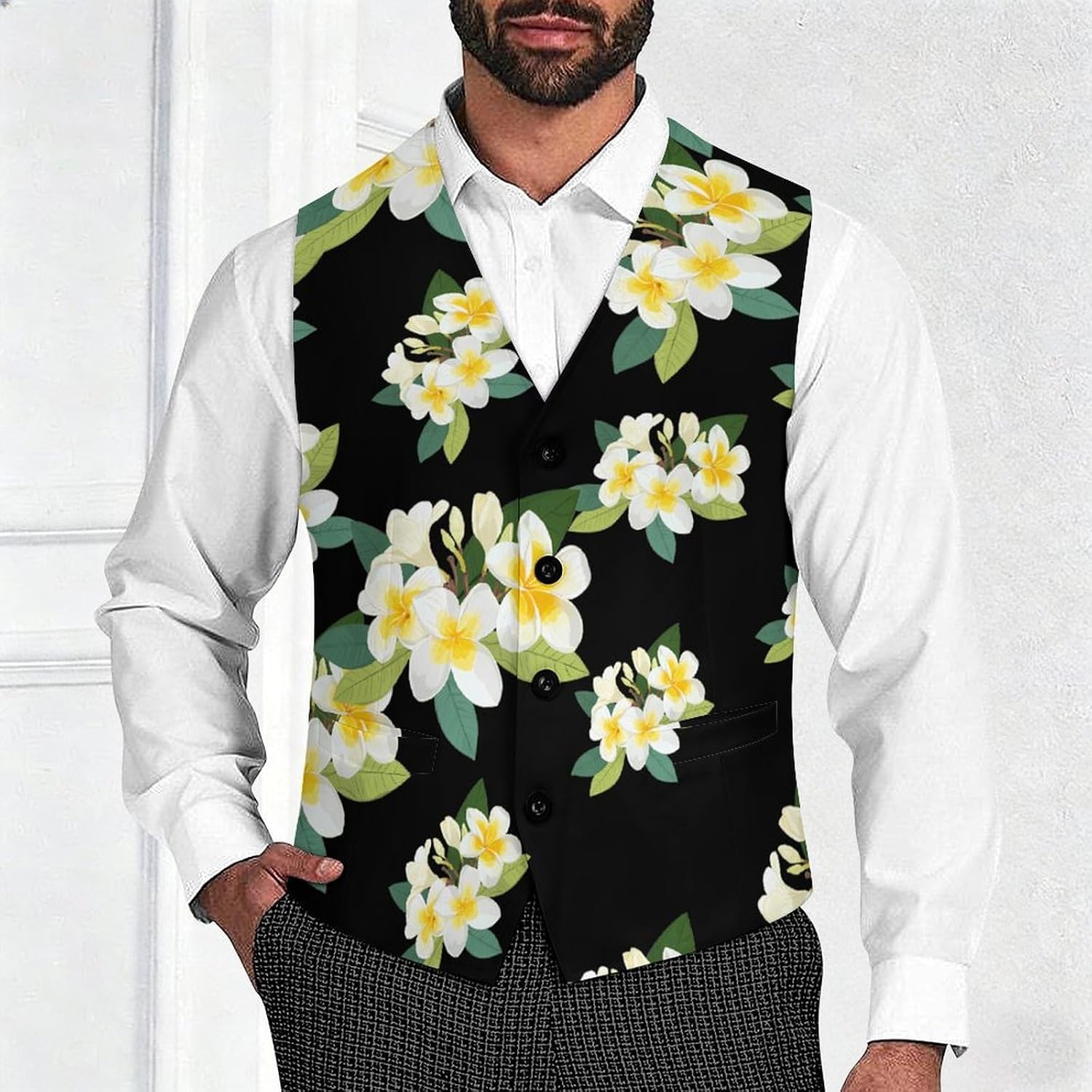 Plumeria Flowers Men's Formal Suit Vest Slim Waistcoat for Business Tuxedo Dress