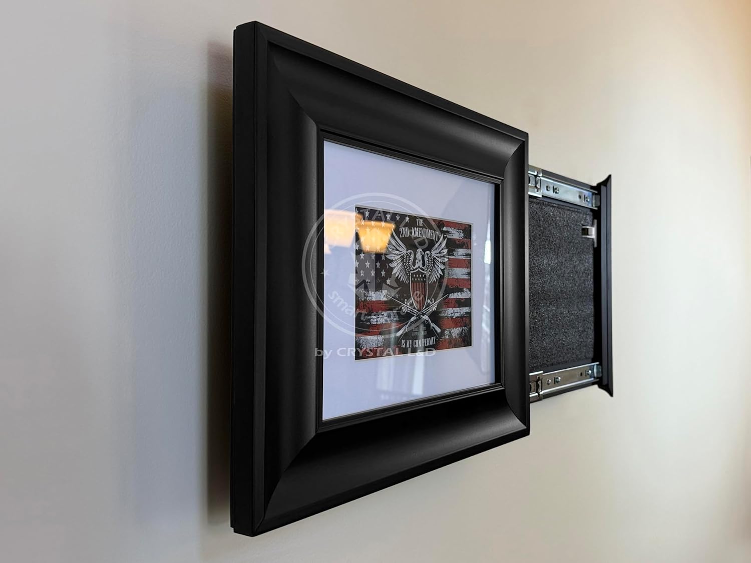Hidden Storage Photo Frame for Gun and Valuables 14-1/2 x 12-1/2 with Magnetic Lock. Hidden Gun Storage Picture Frame -CRYSTAL L&D- BLACK