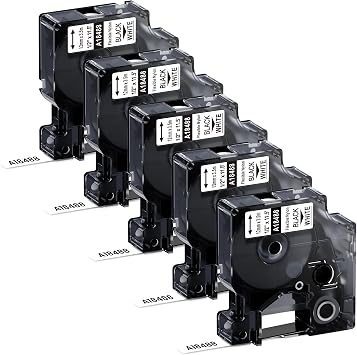 5-Pack Replacement for Dymo Rhino Flexible Nylon Labels 1/2" Rhino18488 Label Tape, Compatible with Dymo Rhino Pro LabelWriter Industrial Label Makers 4200 5200 6000, Black on White, 1/2" x 11.5