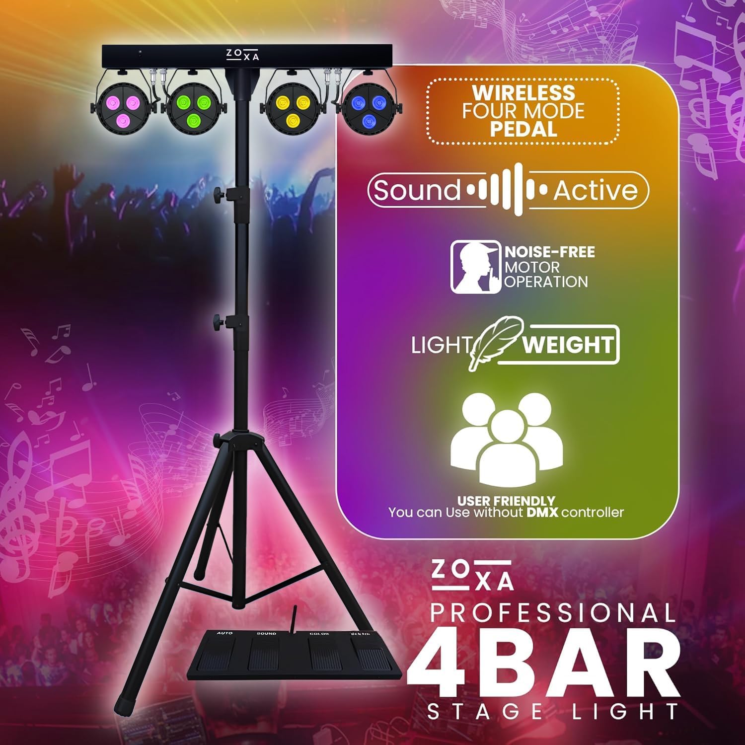 DJ Lights and Stage Lights with Stand | LED Par Gigbar with DMX, Sound-Activated Strobe Light for Parties | DJ Lighting Package, Heavy Duty Light Stand, Uplights for Events
