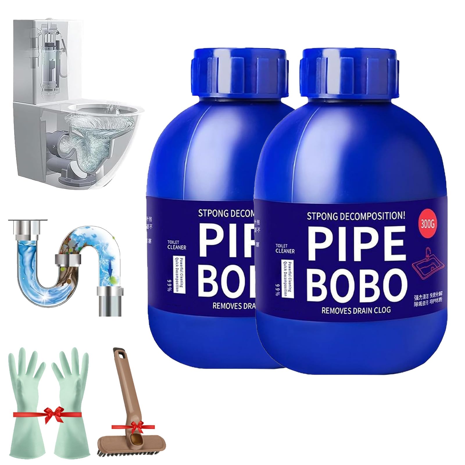 Pipe Bobo - Detergente per tubi Bobo, 2 pezzi, Power ful Pipe Dredge Agent, Strong Pipe, Excavator, WC per cucine e bagno, shower (2 pezzi)