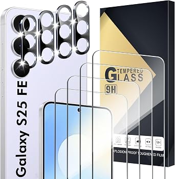 Screen Protector Compatible with Galaxy S25 FE 5G, [4+4 Pack] Camera Lens Protectors, Fingerprint Unlock Support, HD Tempered Glass, Touch Sensitive, Anti Scratch, Case Friendly