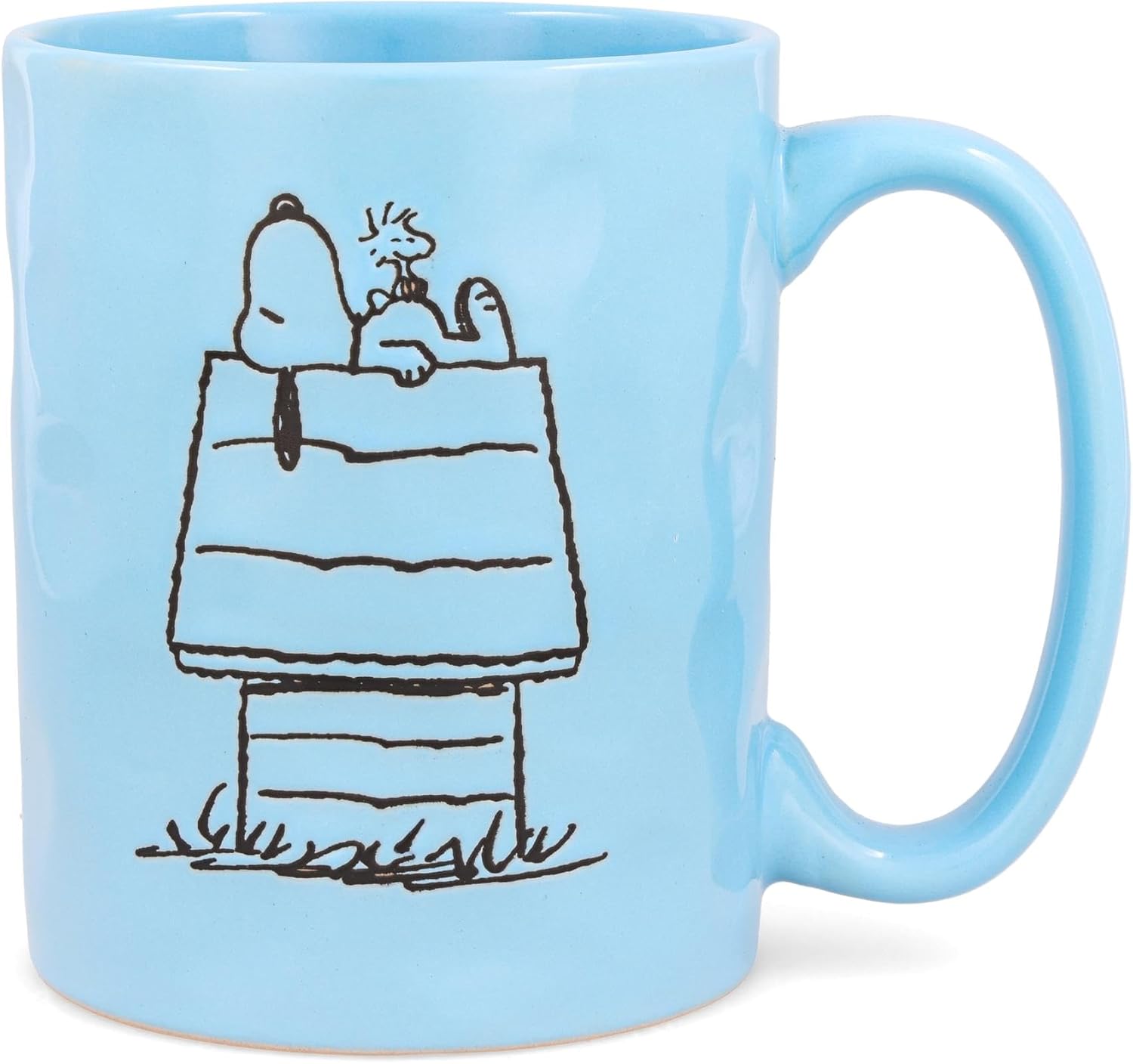 Silver Buffalo Peanuts Snoopy and Woodstock House Wax-Resist Ceramic Pottery Coffee Mug | Holds 17 Ounces