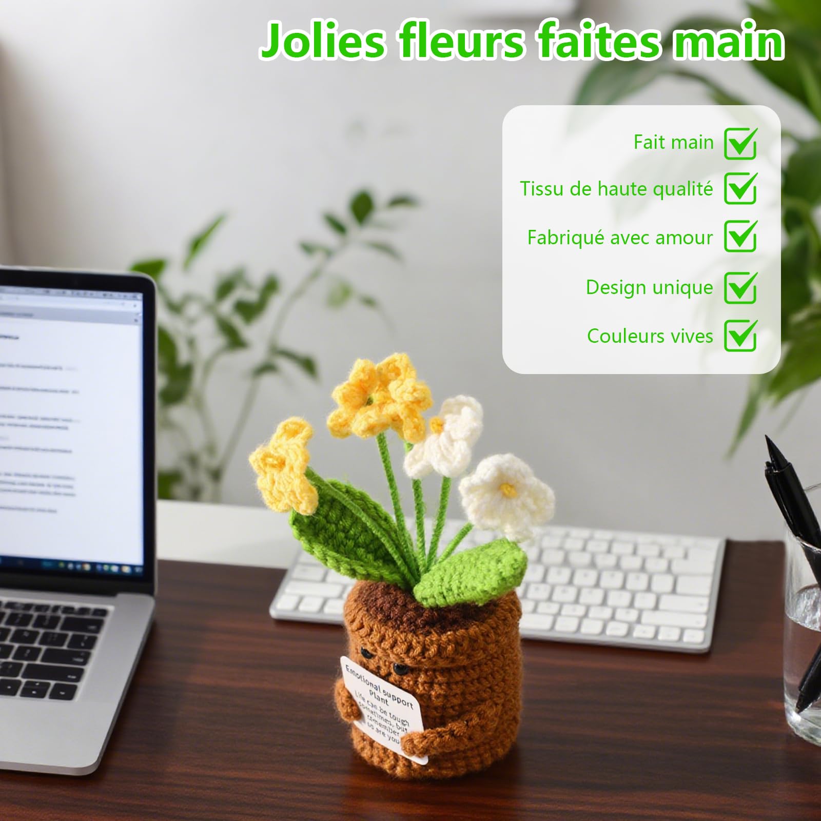 Bouquet de Fleurs au Crochet Main avec Message de Remerciement – Cadeau d'Adieu Maternelle