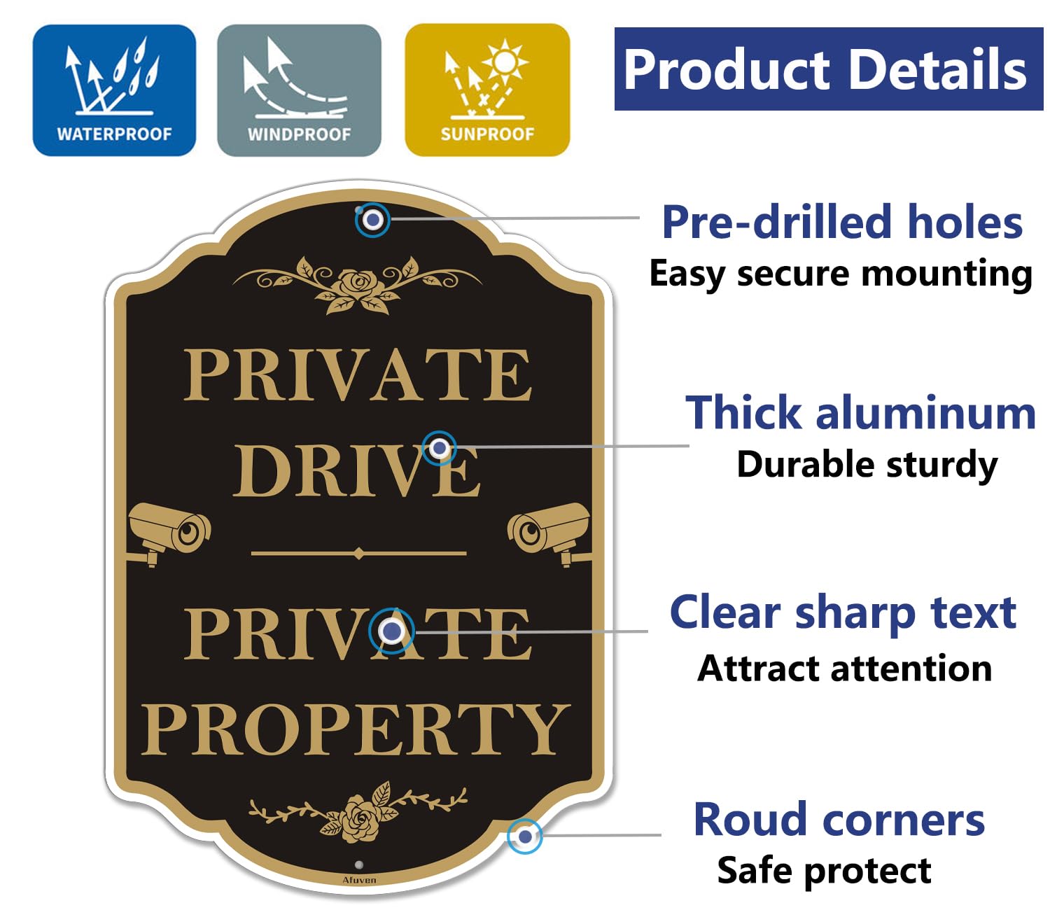 Schild „Private Property“ 25,4x35,6 Cm – Aluminium, Wetterfest, Mit Bohrungen, Für Zaun, Auffahrt, Videoüberwachung
