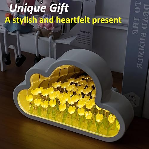 Miniatura 5 de Fximey Tulipán Luz Nocturna Espejo Nube Tulipanes Lámpara de Noche Decoración Luz de Mesa Hecho a Mano Simulación Flor Luz Ornamento Lámpara para