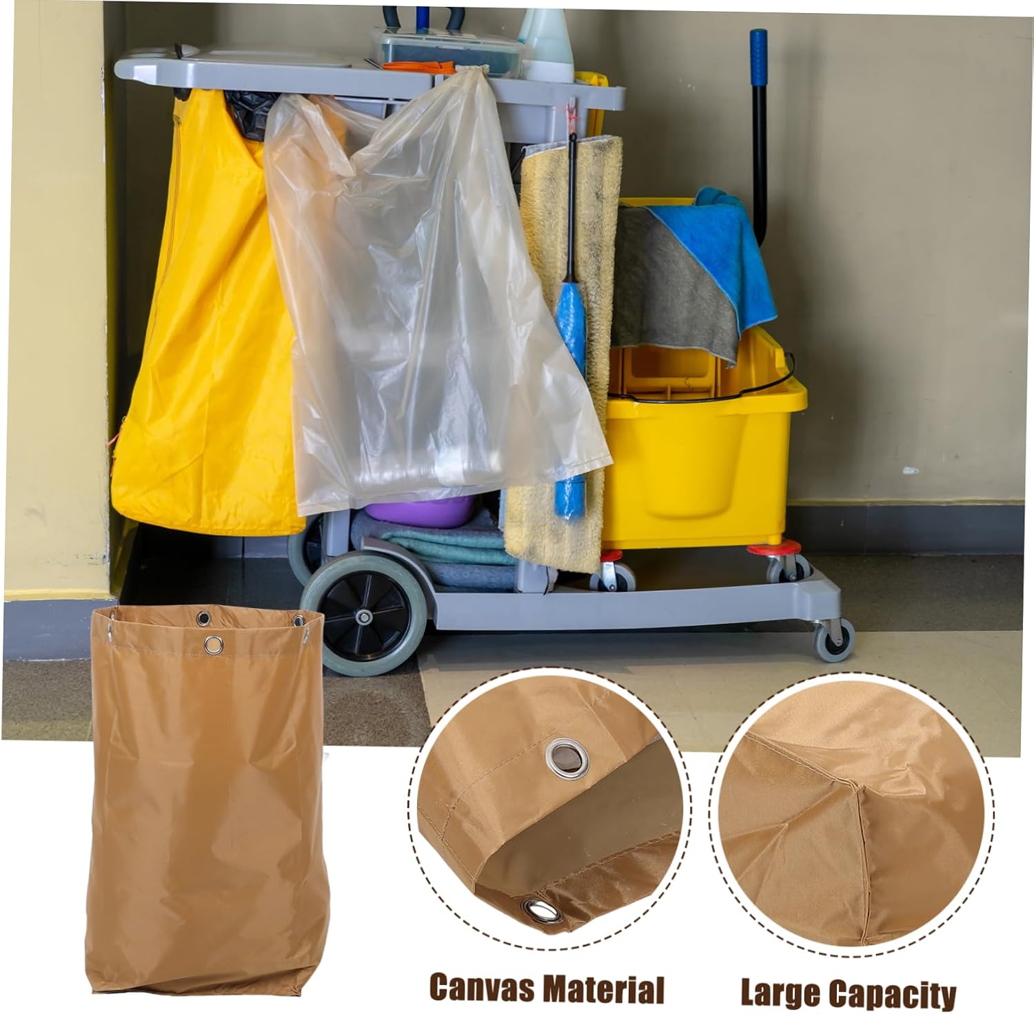 High Capacity Canvas Janitorial Cart Bag Cleaning Supply Organizer for Housekeeping and Hotel Use Replacement Cleaning Bag Spacious Interior