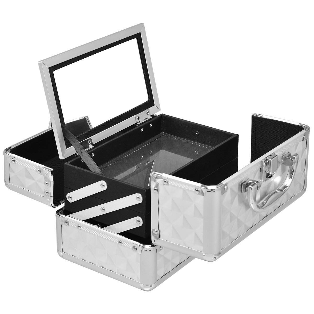 COSTWAY Coffret de Maquillage Mallette de Maquillage Mallette Cosmétique avec Miroir (Argent)