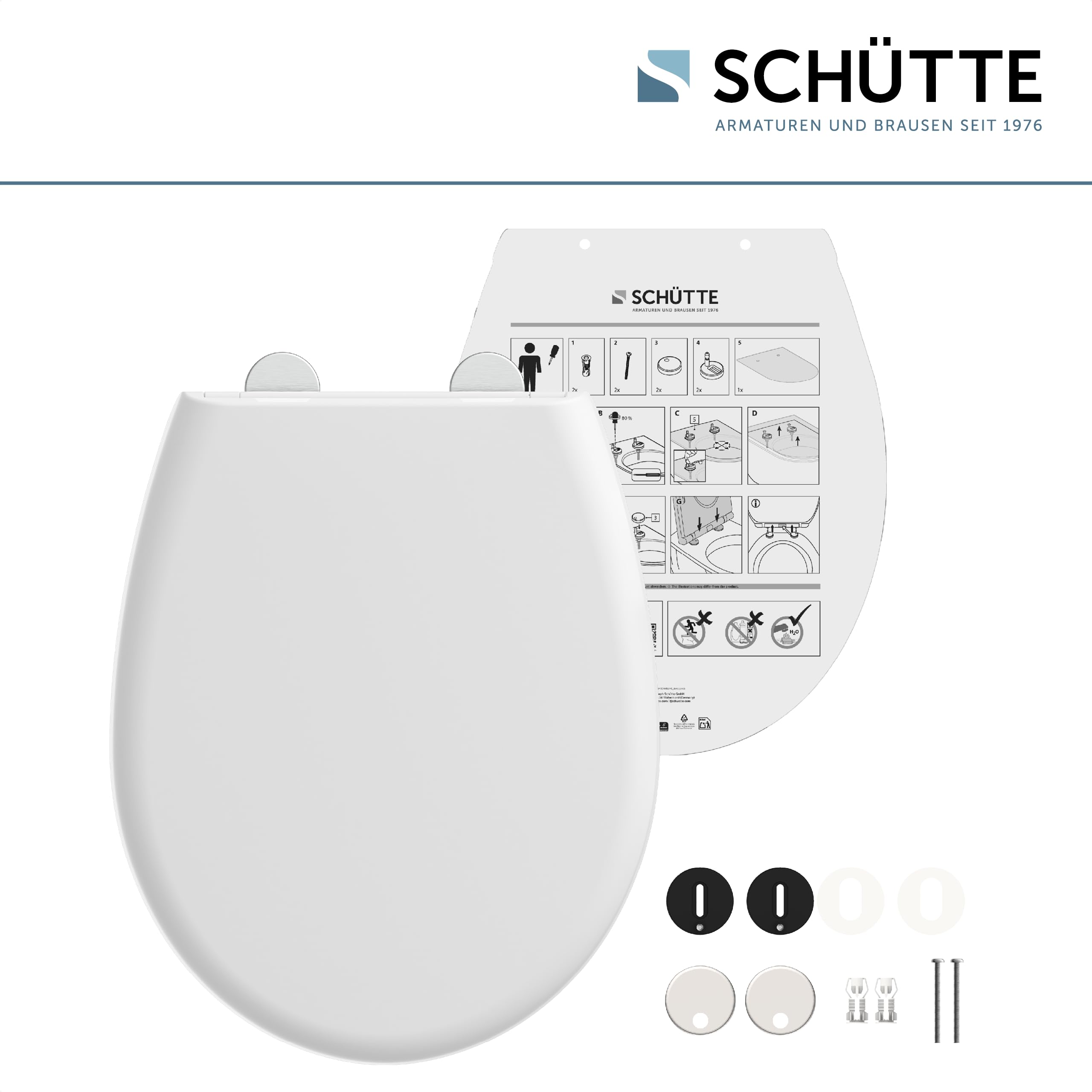 Sedile WC con abbassamento automatico, certificato TÜV, coperchio rimovibile in materiale infrangibile, facile da montare con stencil di montaggio, coperchio WC e occhiali da portata fino a 500 kg