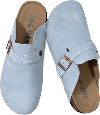 AONETIGER Womens Suede Clogs Soft Cork Footbed Mules 3.5-6.5UK