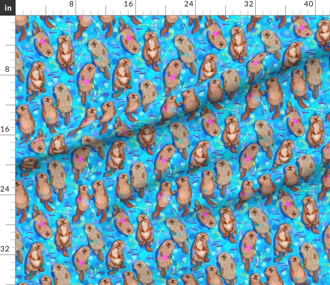 Spoonflower Fabric - Sweet Playful Otters Sea Aquatic Swimming Animals Watercolor Boy Girl Printed on Petal Signature Cotton Fabric by The Yard - Sewing Quilting Apparel Crafts Decor