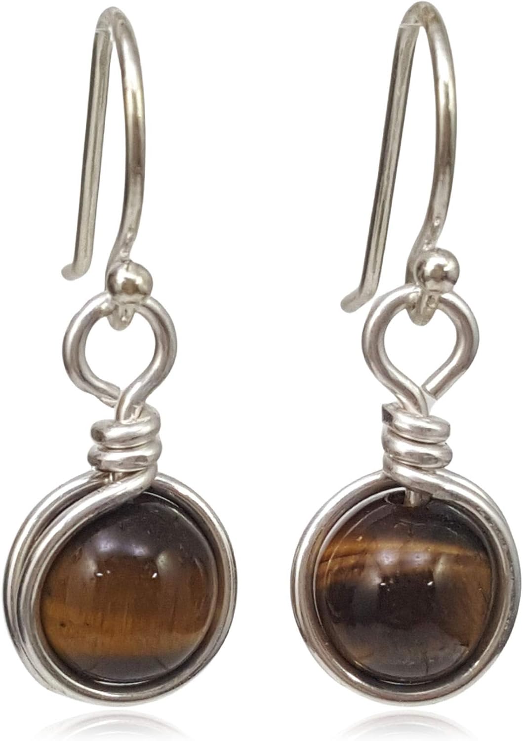 Sterling Silver Tiger Eye Drop Earrings, Handmade Natural Gemstone Dangle Jewelry