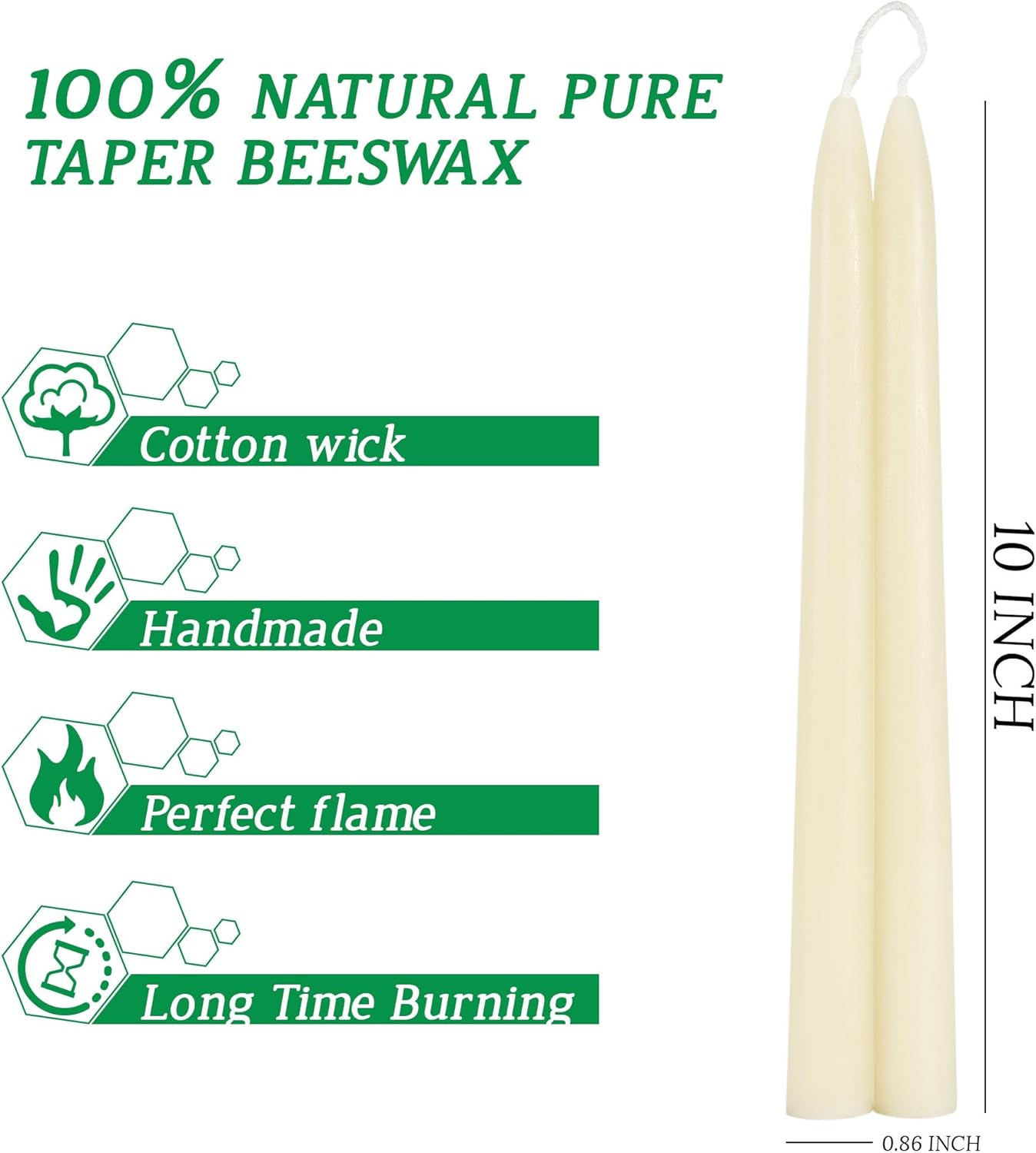 20 Minutes Meditation Beeswax Candles Set 40Pcs and 10 inch White Pure Beeswax Taper Candles 12 Pack