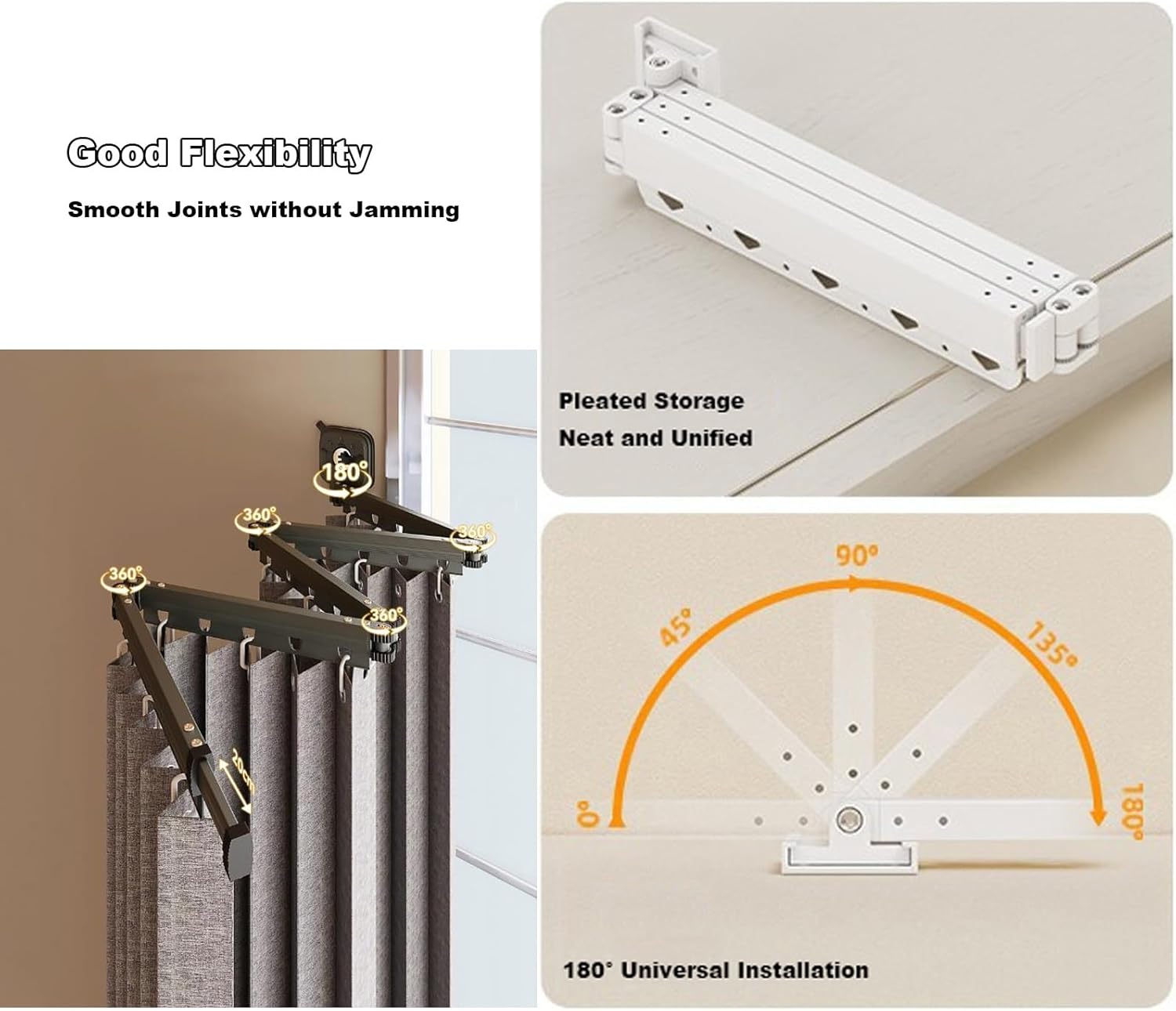 Folding Shower Curtain Rod Set,Retractable Shower Curtain Rod for Bathroom,Water Resistant Shower Curtain,Adjustable Angle,for Bathroom,Window,RV,Closet(White,4-Fold)