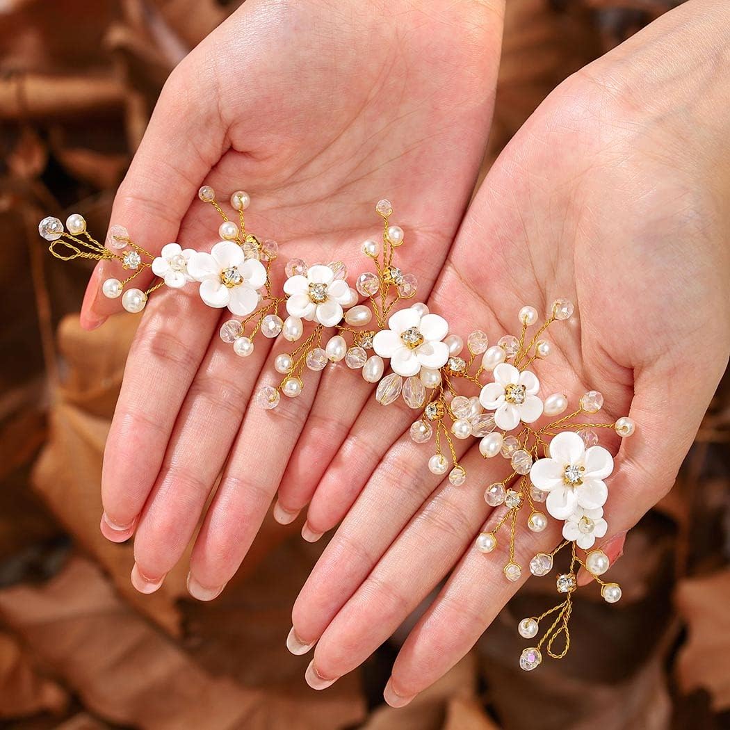 Unicra Bride Wedding Hair Vine Flower Gold Hair Accessories Pearl Bridal Headpiece Hair Band for Women and Girls - Image 4