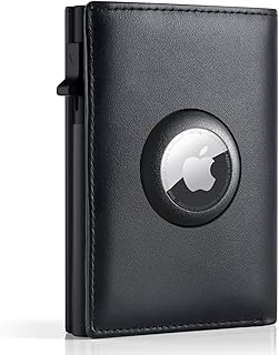Wallet For Men AirTag Wallet Leather, Mens Apple Wallet With AirTag Holder, RFID Blocking, Card Holder, ID Window, Strong Magnetic, Pop Up Minimalist Trifold Smart Wallet for Men