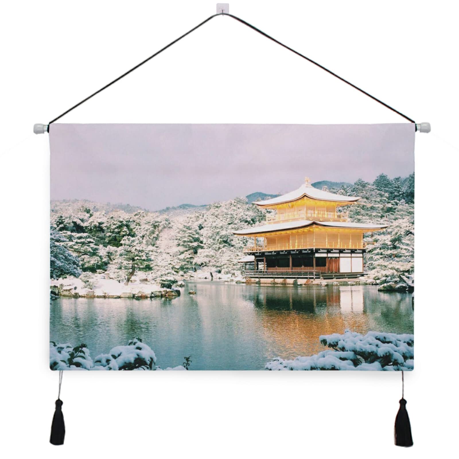 Amazon.co.jp: タペストリー 掛け軸 金閣寺 日本風景 景色 冬 雪 