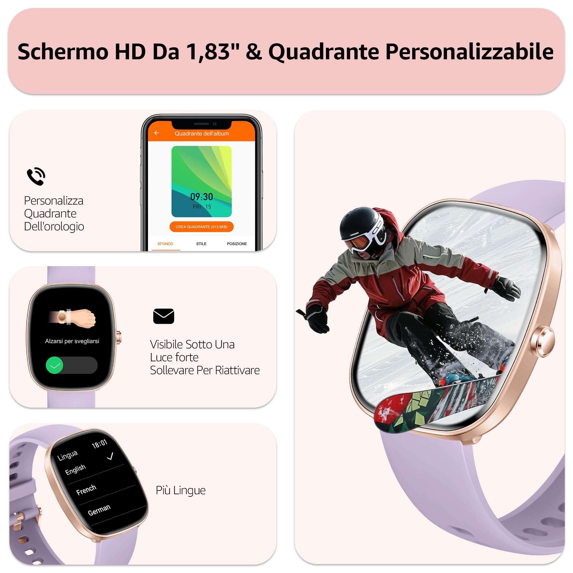 Smartwatch Uomo Donna (Rispondi/Effettua Chiamate), 1.83" Orologio Smartwatch con Contapassi/Sonno/SpO2/Cardiofrequenzimetro, 100+ Modalità Sportive, IP68 Impermeabile Fitness Tracker per iOS Android