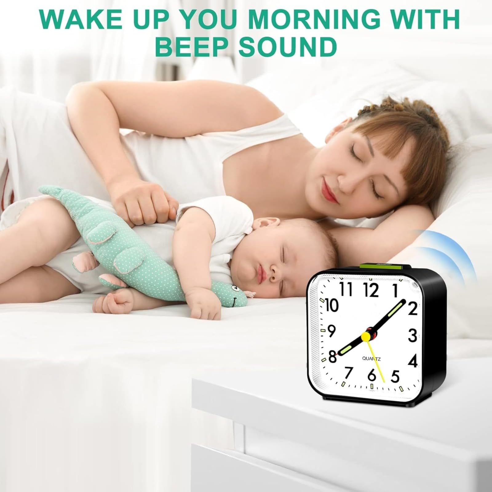 Reloj despertador analógico silencioso, funciona con pilas, reloj de noche de cuarzo