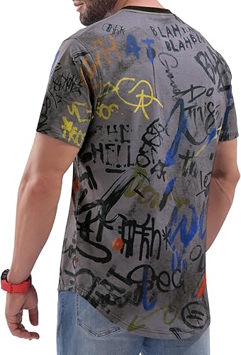 Miniatura 3 de DEOLAX Camiseta de moda con cuello redondo para hombre, camiseta casual de ajuste seco, camiseta de manga corta, para entrenamiento, hip hop, para