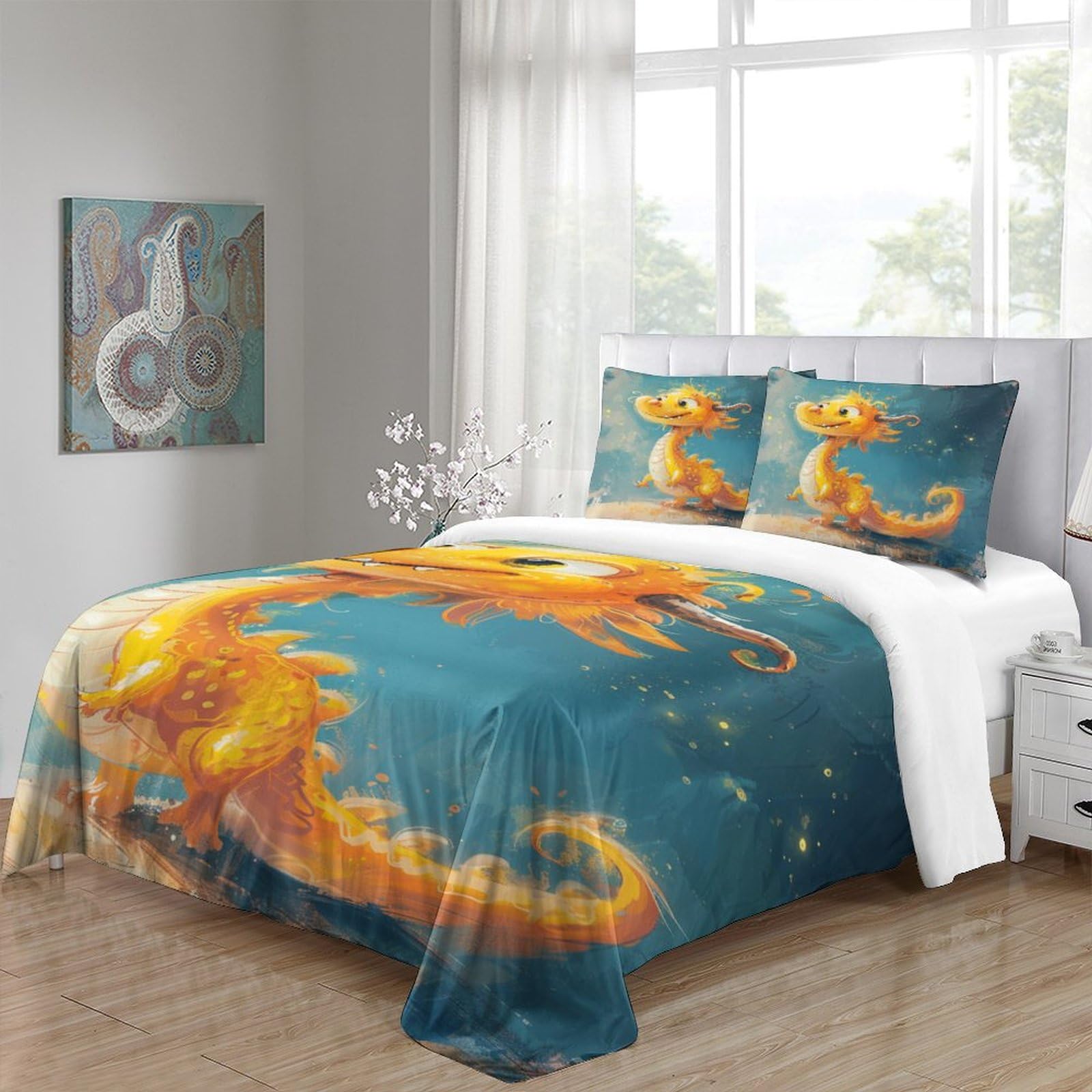 Stampato in 3D Loong cinese Copertina Stampata Microfibra Disegnata Biancheria Da Letto Con Chiusura A Cerniera Con 2 Federe,Double（200x200cm）, Per Adolescenti E Adulti
